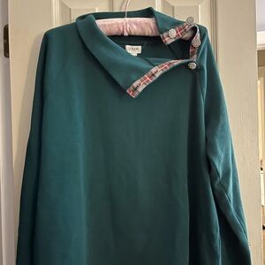 J. Crew Teal fleece with holiday Accents